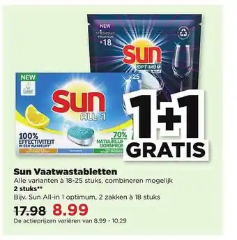 PLUS Sun Vaatwastabletten 1+1 Gratis aanbieding