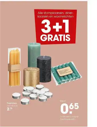 Kwantum Theelichten Of Alle Stompkaarsen, Dinerkaarsen En Waxinelichten 3+1 Gratis aanbieding