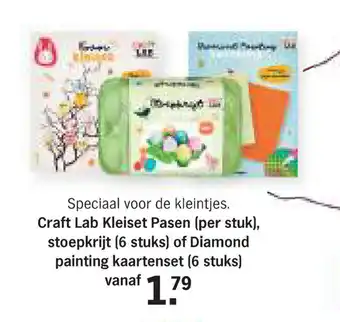 Albert Heijn Craft Lab Kleiset Pasen (per stuk), stoepkrijt (6 stuks) of Diamond painting kaartenset (6 stuks) aanbieding