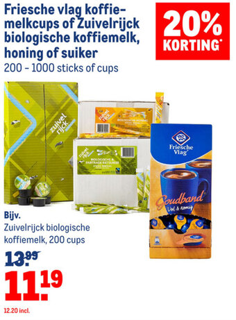 Makro Friesche Vlag koffiemelkcups of Zuivelrijck biologische koffienmelk, honing of suiker aanbieding