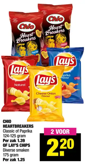 Big Bazar Chio Heartbreakers of Lay's Chips 2 stuks aanbieding