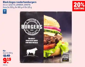 Makro Black Angus runderhamburgers 5x200g aanbieding