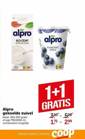 Coop Alpro Gekoelde Zuivel 1+1 Gratis aanbieding