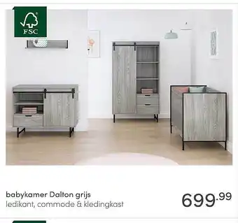 Baby & Tiener Babykamer Dalton Grijs : Ledikant, Commode & Kledingkast aanbieding