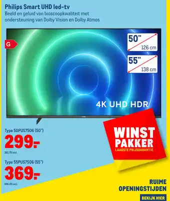 Makro Type Smart UHD led-tv Type 50PUSS7506 (50") aanbieding