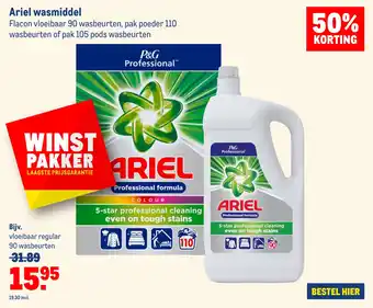 Makro Ariel wasmiddel Flacon vloeibaar 90 wasbeurten, pak poeder 110 aanbieding