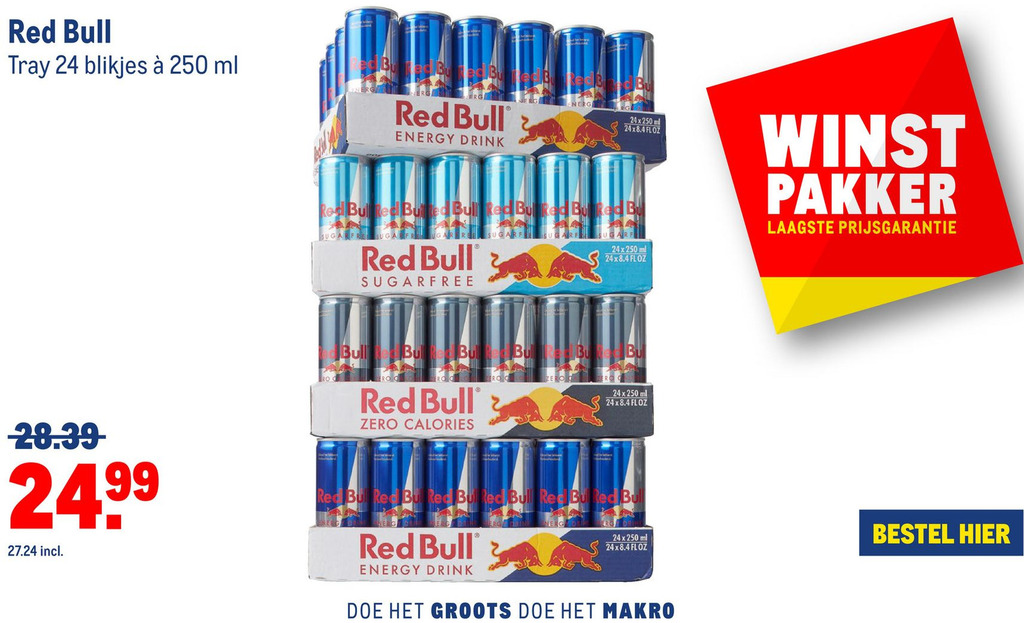 Red Bull Tray 24 blikjes à 250 ml aanbieding bij Makro