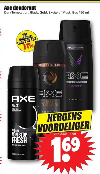 Dirk Axe Deodorant Dark Temptation, Black, Gold, Excite Of Musk aanbieding