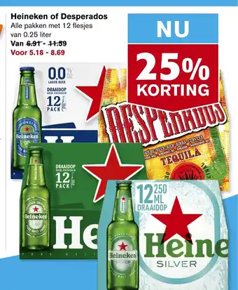 Hoogvliet Heineken of desperados 0.25 liter aanbieding