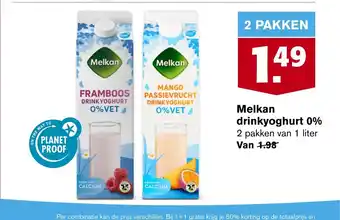 Hoogvliet Melkan drinkyoghurt 0%  1 liter aanbieding