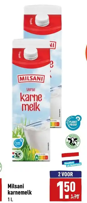 ALDI Milsani karnemelk 1 L aanbieding