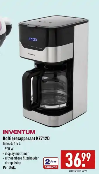 ALDI Inventum Koffiezetapparaat Kz712d 1.5 L aanbieding