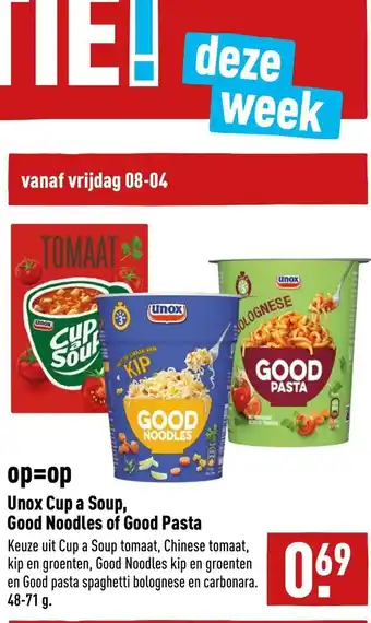 ALDI Unox cup a soup, good noodles of good pasta 48-71 G aanbieding