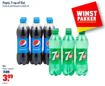 Makro Pepsi, 7-up of Sisi Folie 6 petflessen à 500 ml aanbieding