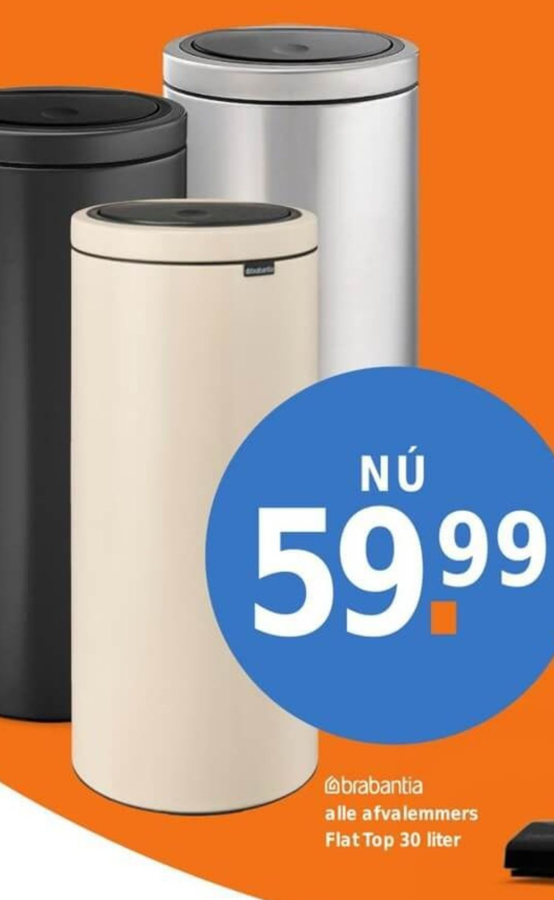 Brabantia Alle Afvalemmers Flat Top 30 Liter aanbieding bij Blokker