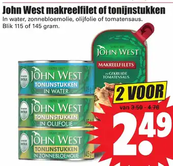 Dirk John West makreelfilets of tonijnstukken 2*115/145g aanbieding