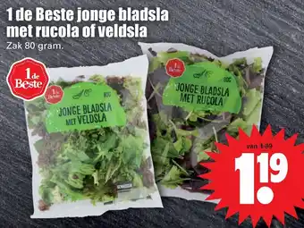 Dirk 1 de Beste Jonge bladsla met rucola of veldsla 80g aanbieding