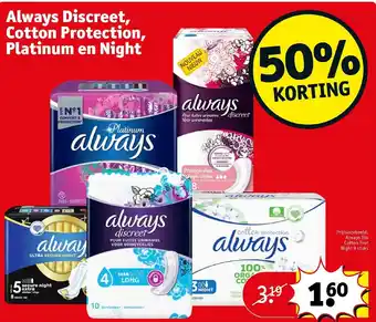 Kruidvat Always Discreet, Cotton Protection, Platinum en Night aanbieding