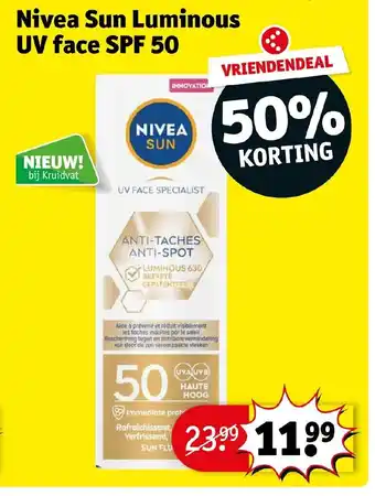 Kruidvat Nivea Sun Luminous UV face SPF 50 40 ml aanbieding