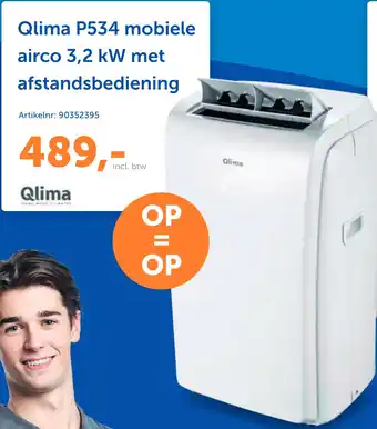 Warmteservice Qlima P534 mobiele airco 3,2 kW met afstandsbediening aanbieding