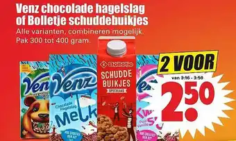 Dirk Venz chocolade hagelslag of Bolletje Schuddebuikjes aanbieding