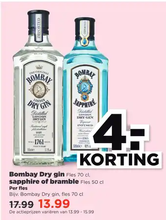 PLUS Bombay Dry gin sapphire of bramble aanbieding