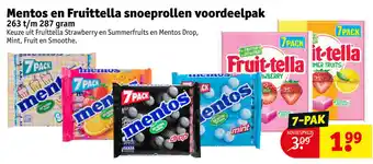 Kruidvat Mentos en Fruittella snoeprollen voordeelpak aanbieding