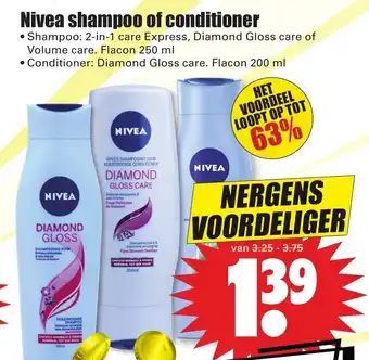 Dirk Nivea shampoo of conditioner 200ml aanbieding