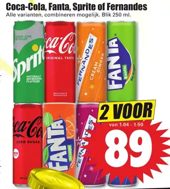 Dirk Coca-cola, fanta, sprite of fernandes 250ml aanbieding