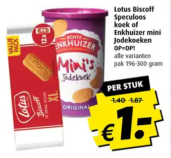 Boni Lotus biscoff speculoos koek of enkhuizer mini jodekoeken 196-300g aanbieding