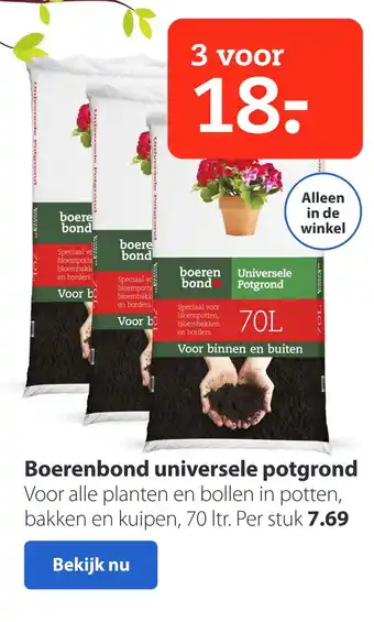 Boerenbond Boerenbond universele potgrond 70 ltr. aanbieding