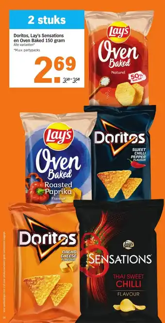 Albert Heijn Doritos, lay's sensations en oven baked 150 gram aanbieding