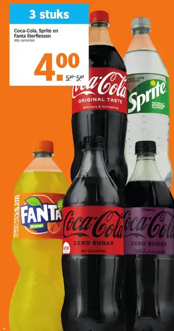 Albert Heijn Coca-cola, sprite en fanta literflessen 3 stuks aanbieding