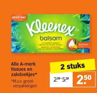 Albert Heijn Alle a-merk tissues en zakdoekjes* 2 stuks aanbieding