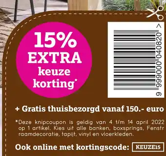 Leen Bakker 15% EXTRA keuze korting aanbieding