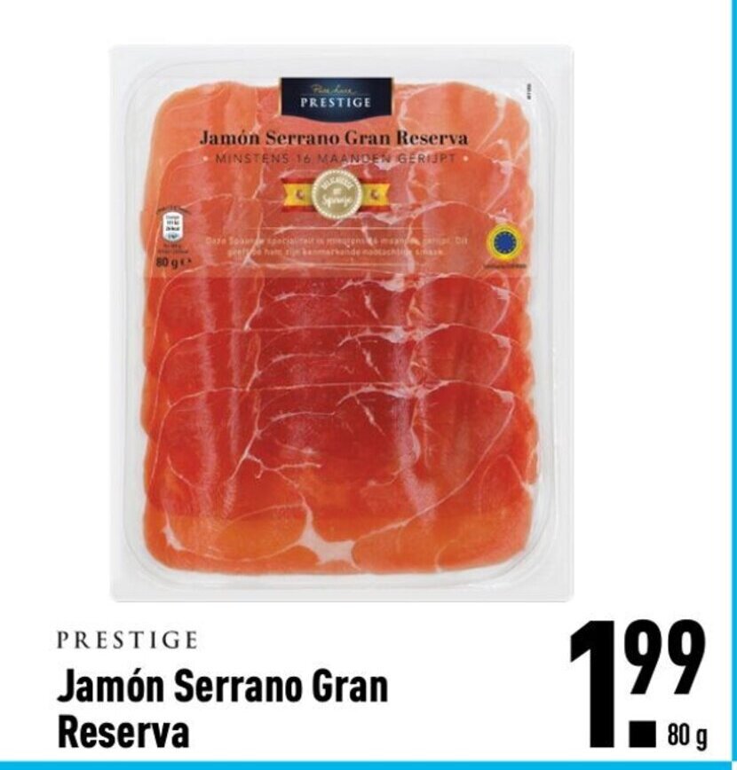 Jamon serrano gran reserva 80g aanbieding bij ALDI