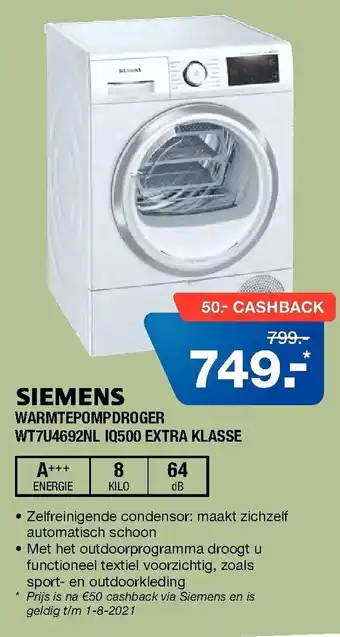 Electroworld SIEMENS Warmtepompdroger | WT7U4692NL IQ500 Extra klasse aanbieding