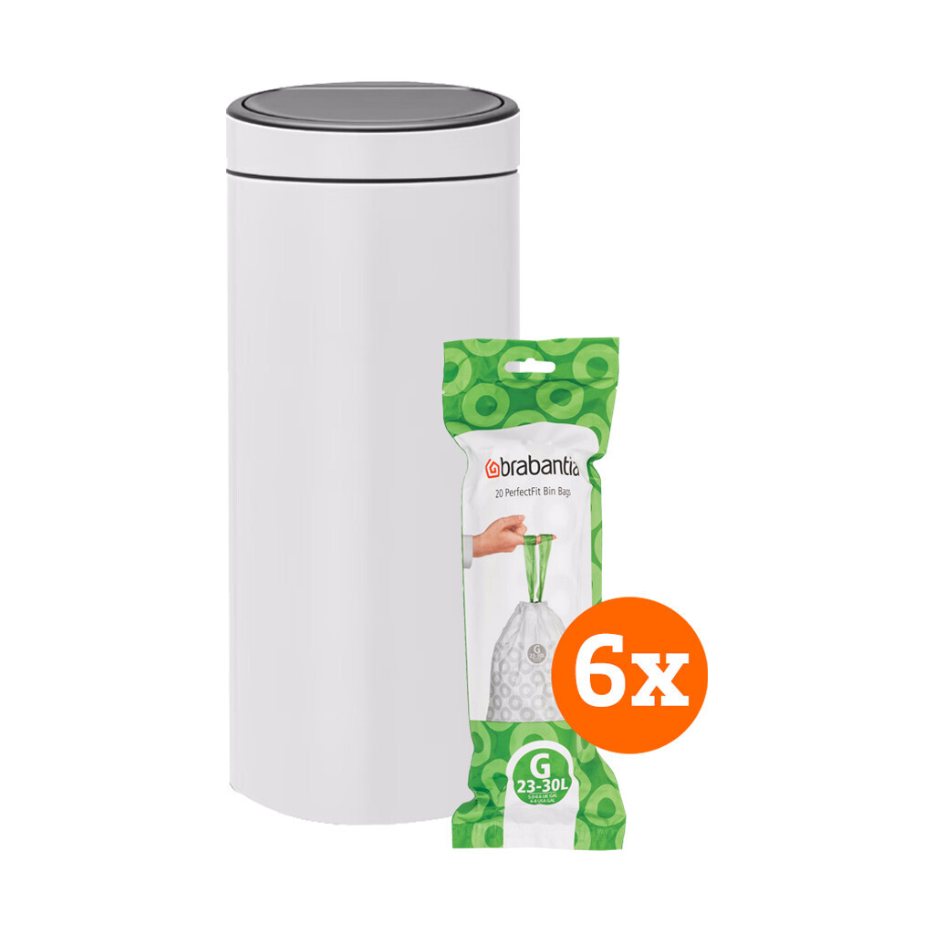 Brabantia Touch Bin 30 Liter White + Vuilniszakken (120 stuks