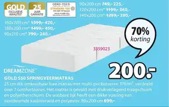 Jysk Dreamzone Gold s50 springveermatras 80x200cm aanbieding