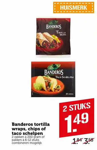 Coop Banderos tortilla wraps, chips of taco schelpen 2*200gr aanbieding