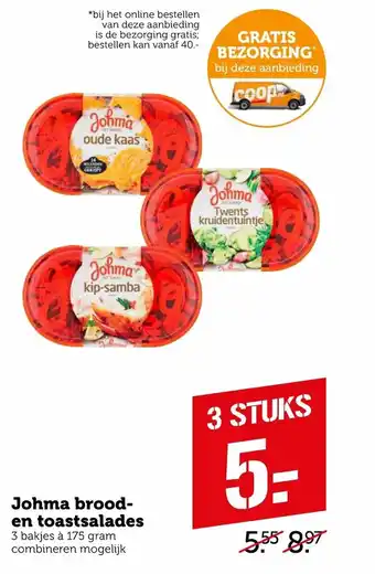 Coop Johma brood- en toastsalades 3*175gr aanbieding