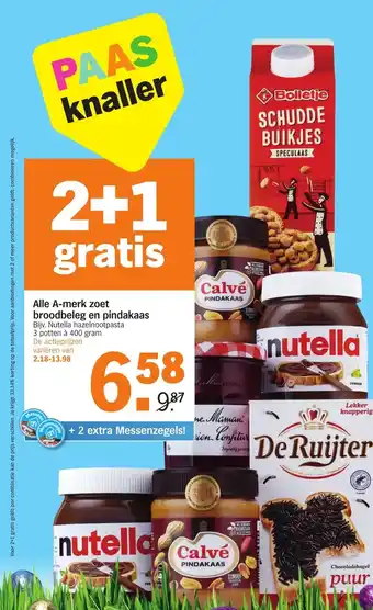 Albert Heijn A-merk zoet broodbeleg en pindakaas aanbieding