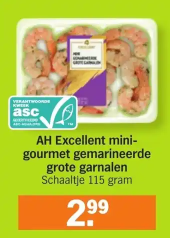 Albert Heijn Excellent minigourmet gemarineerde grote garnalen 115g aanbieding