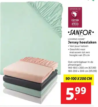 Lidl Jersey hoeslaken 90-100 x 200cm aanbieding