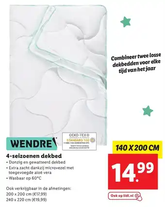 Lidl 4-Seizoenen dekbed 140 x 200cm aanbieding