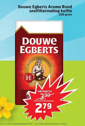 Trekpleister Douwe Egberts Aroma Rood snelfiltermaling koffie 250 gram aanbieding