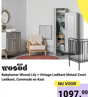 Van Asten BabySuperstore Woood Babykamer Woood Lily + Vintage Ledikant Metaal Zwart Ledikant, Commode en Kast aanbieding