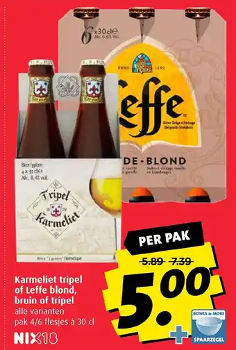 Boni Karmeliet tripel of Leffe Blond, bruin of tripel 300ml 4-/6-pack aanbieding