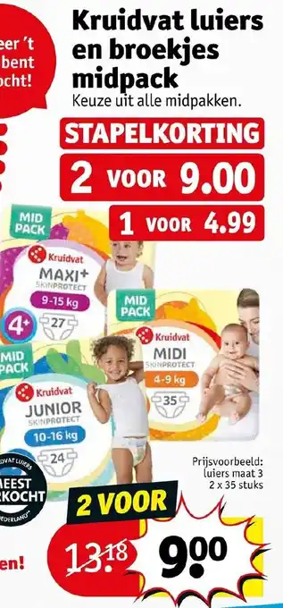 Kruidvat Luiers en broekjes midpack 2 x 35 stuks aanbieding