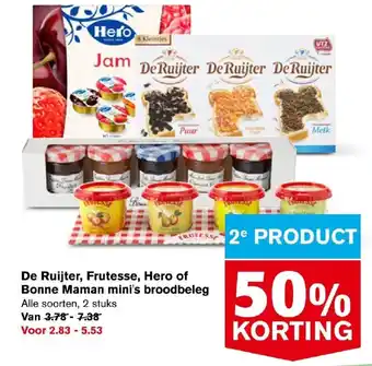 Hoogvliet De ruijter, frutesse, hero of bonne maman mini's broodbeleg 2 stuks aanbieding